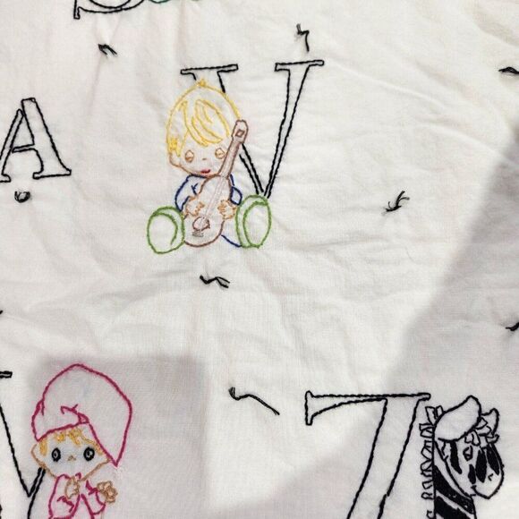 Vintage 80s Precious Moments Alphabet Blanket Rainbow Embroidered Crib Throw - Picture 3 of 7